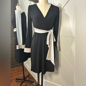 Calvin Klein Black and Cream Long Sleeve Dress
